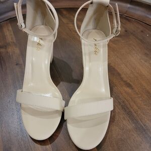 Elegant Cream Ankle Strap Heels.  Soft Beige.